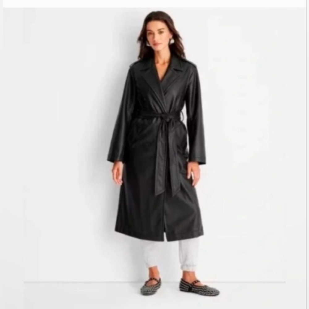 A New Day Women's Full Length Leather Trench Coat Black Size XXL
